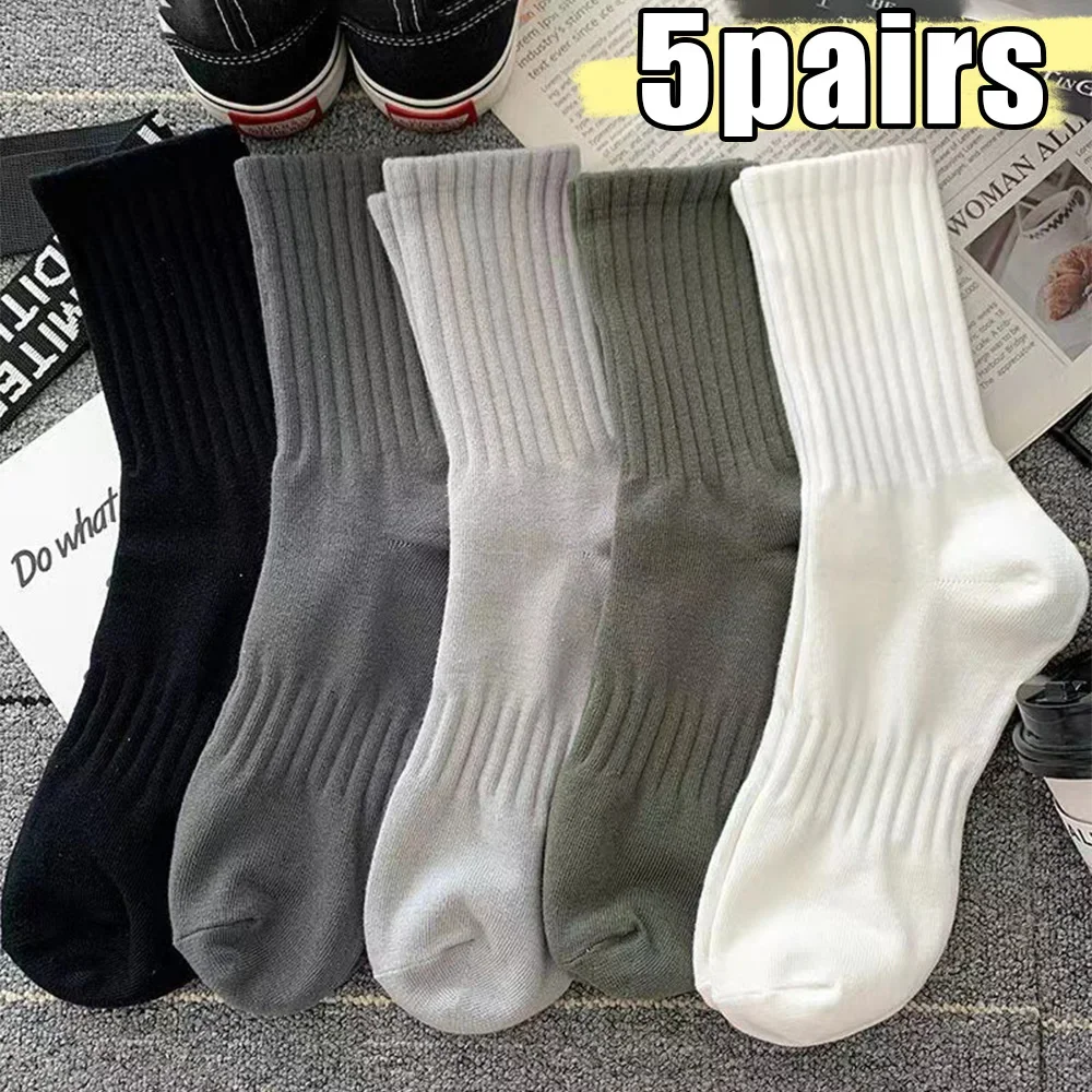 Men Women Solid Cotton Socks Soft Black White Breathable High Quality Sport Socks Spring Summer Male's Business Mid-tube Sock