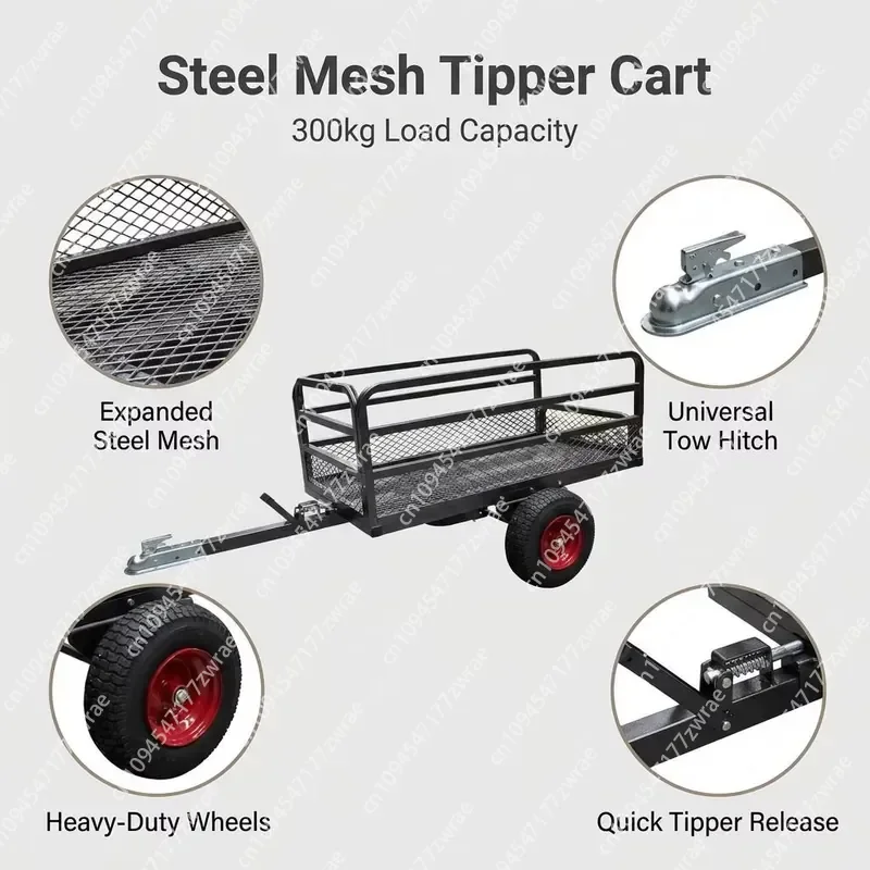 Yard Gravel Manure Landscaping ATV Quad Tipping Steel Mesh Trailer with Hitch