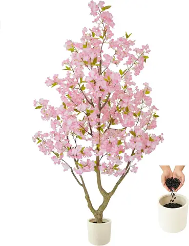 Artificial Sakura Tree 6ft Pink Flower Faux White Planter Indoor Outdoor Decor