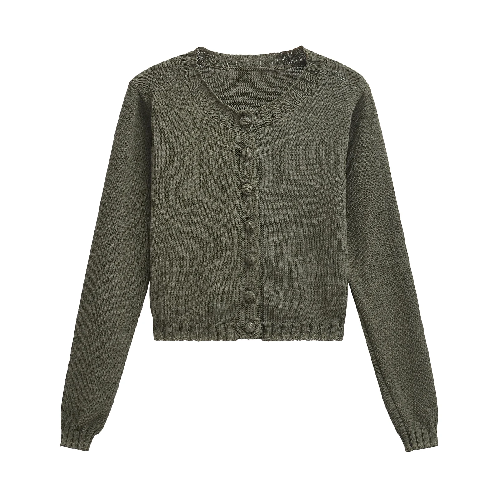 Autumn Long Sleeve Top Knitted Luxury Designer Korean Fashion Button Up Cardigans For Woman Army Green Sweater Vintage Clothes