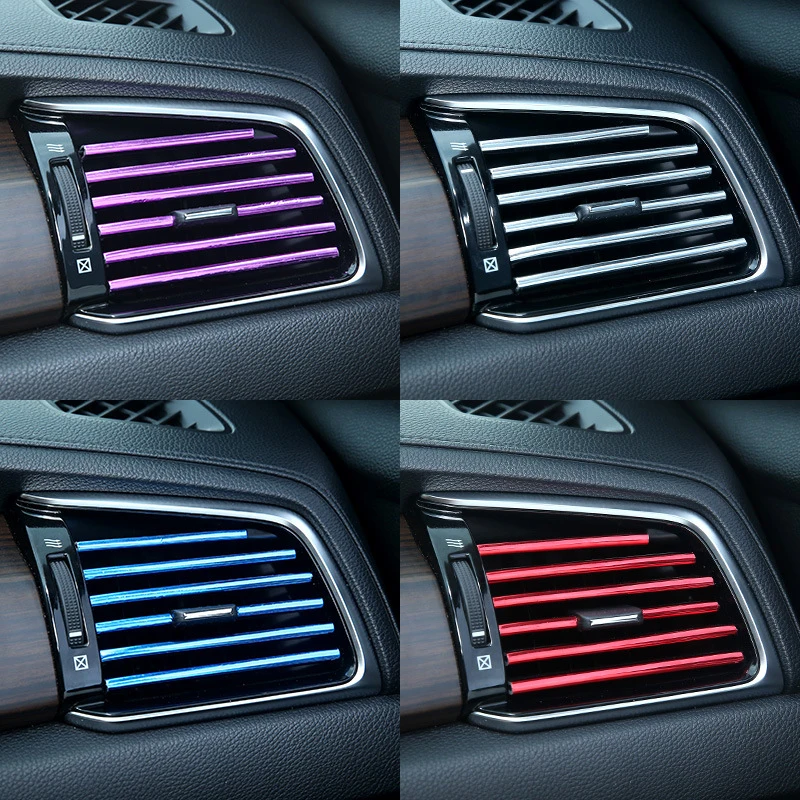 10PCS 20cm Car Air Conditioner Vent Outlet Trim Strip U Shape Chrome PVC Colorful Shiny Car Trim Strip for Car Decoration