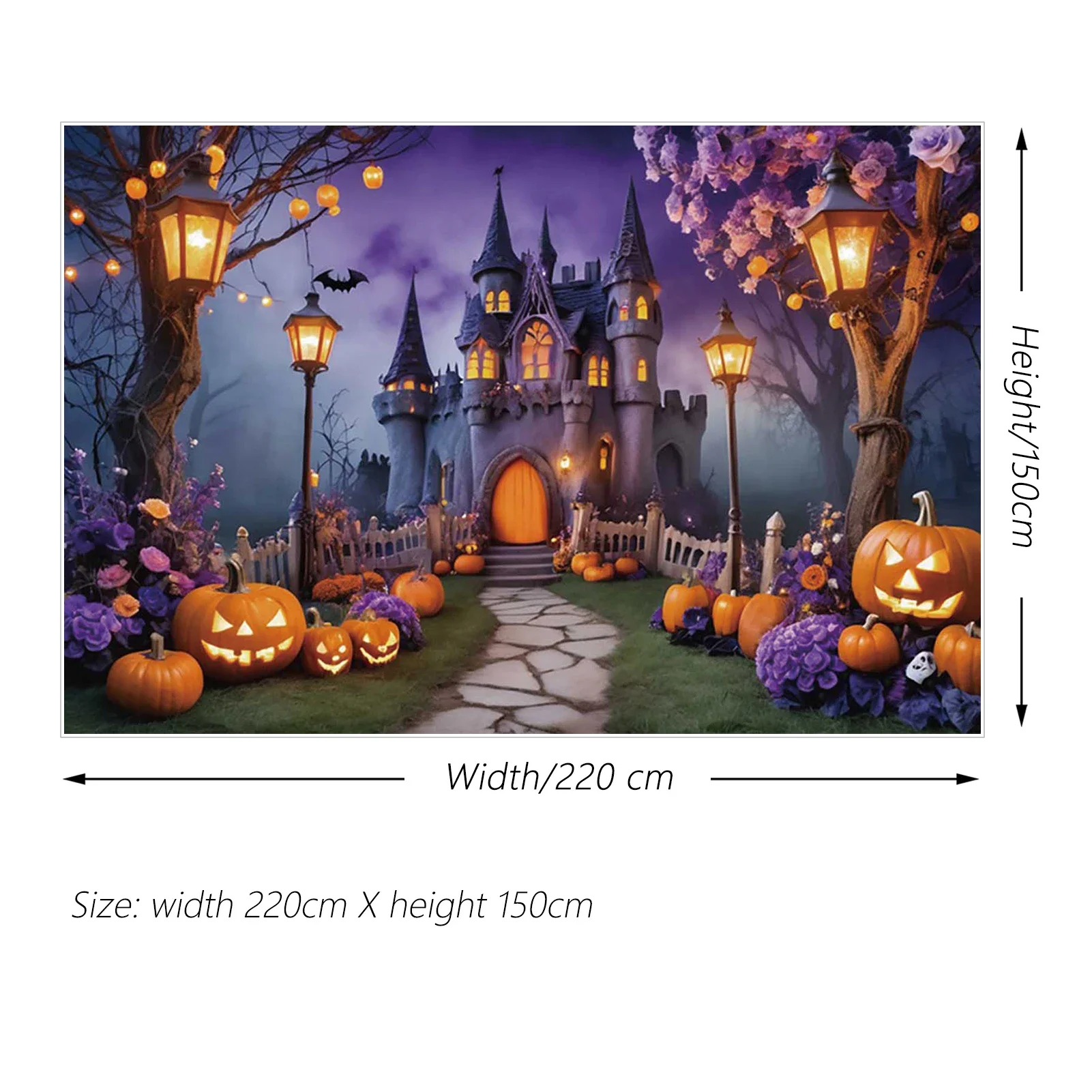 MOON.QG 할로윈 성 보라색 꽃 사진을위한 배경 호박 배경 Photozone 촬영 액세서리 사진 스튜디오