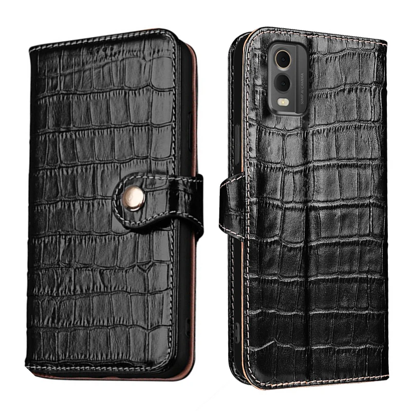 

Real Leather Crocodile Texture card Slot Wallet Cover For Nokia C32 C31 C22 C21 C12 Pro Plus Filp Magnetic skin shockproof Case