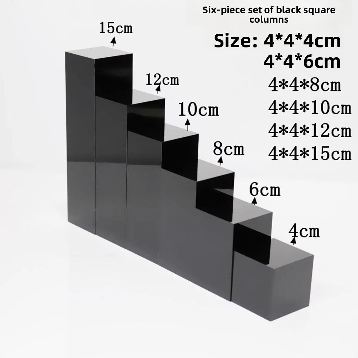 Acrylic Square Display Block Black Polished Cube Jewelry Stand Ring Showcase Holder Base
