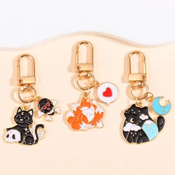 Lovely Alloy Enamel Cartoon Anime Cat Fox Pendants Key Holder DIY Couple Keychain For Women Men Bags Car Key Earphone Decor Gift
