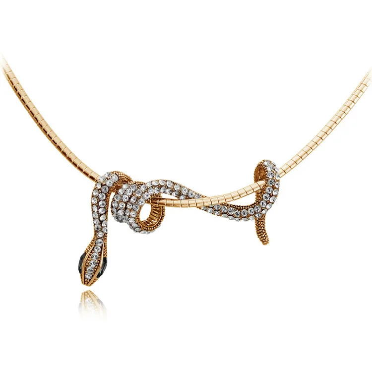 New Retro Alloy Crystal Female Clavicle Chain Snake shaped Pendant Necklace