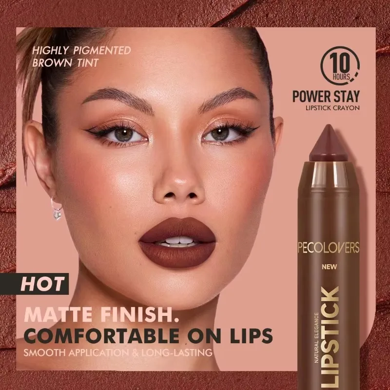 Delineador de labios mate en tubo marrón para un contorno duradero, suave, sin manchas, para un contorno y relleno de labios