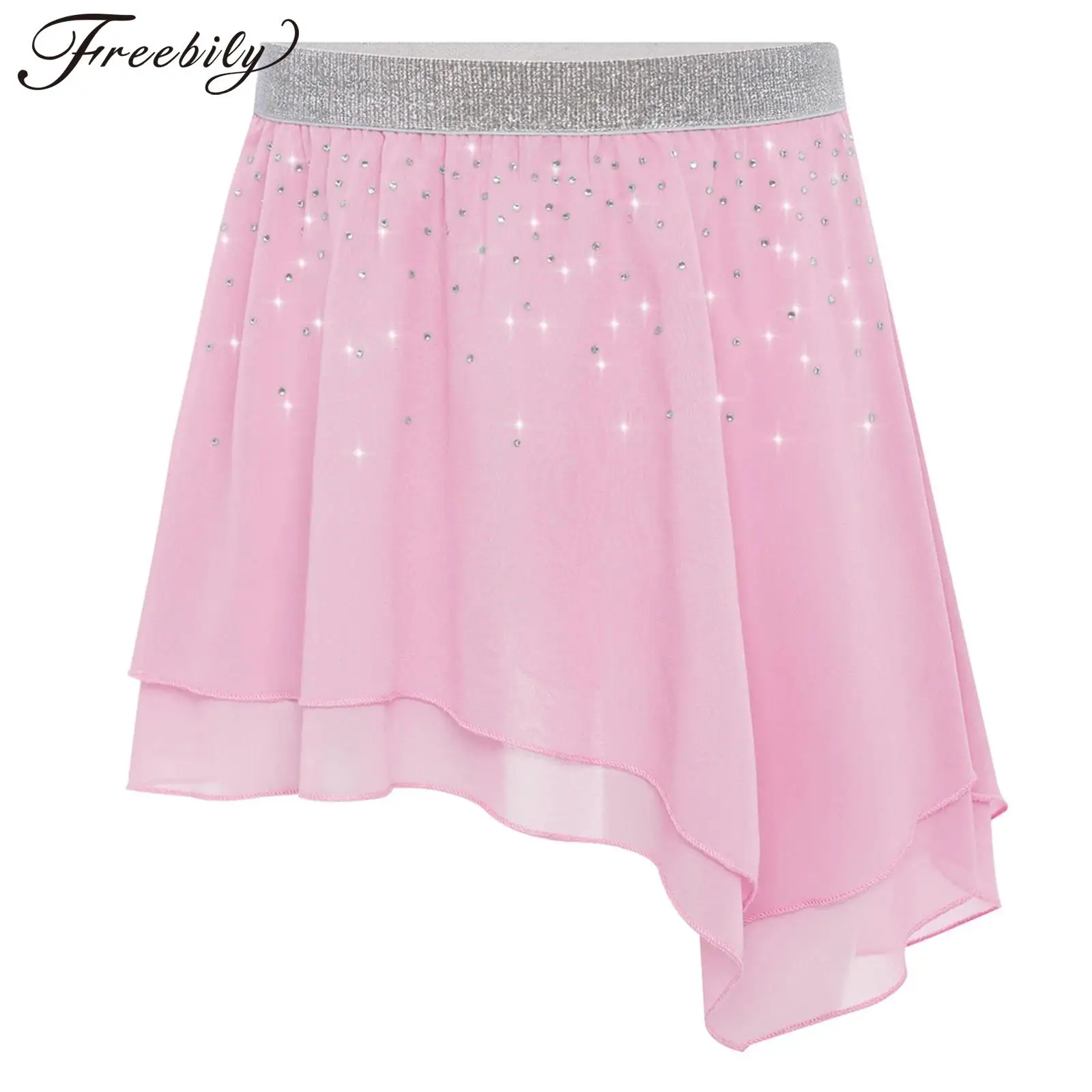 

Teen Girl Chiffon Ballet Tutu Dance Skirt Elastic Waistband Rhinestones Skirts for Ballerina Gymnastic Yoga Practice Performance