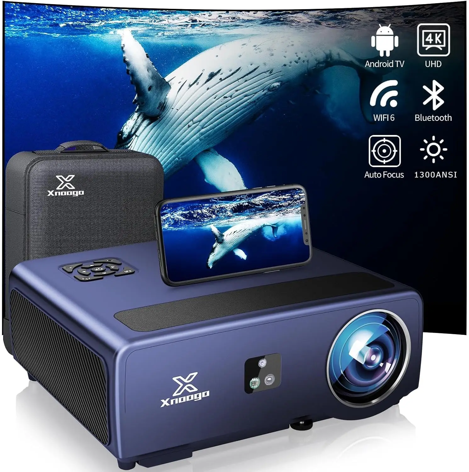 

[Автофокус 1850 АНСИ] Уличный проектор 4K с Wi-Fi 6 и Bluetooth 5.2, Наружный проектор XNoogo 1080P, автоматические 6D-ключи