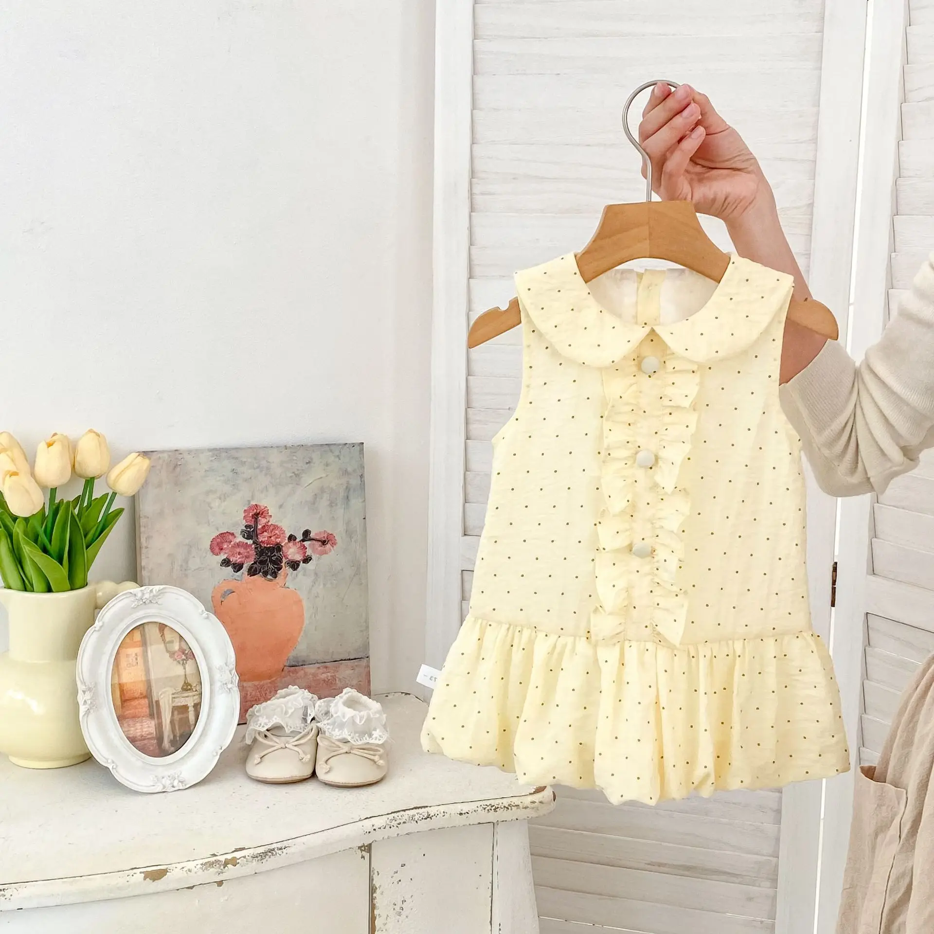 Western Style Girls' Polka Dot Vest Dress 2026 Summer Girls' Flower Bud Princess Dress Sweet Beauty Baby Dress