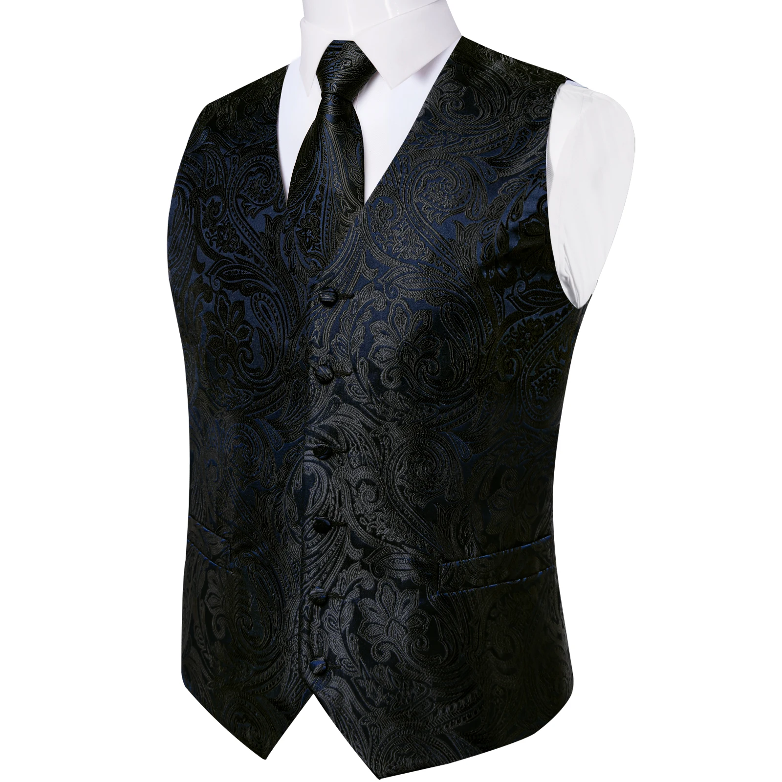 Luxus kleid weiß Paisley Hochzeits weste für Mann Anzug Mode Männer Business Smoking Weste Westen Anzug Krawatte Set Chaleco Hombre – Detail 23