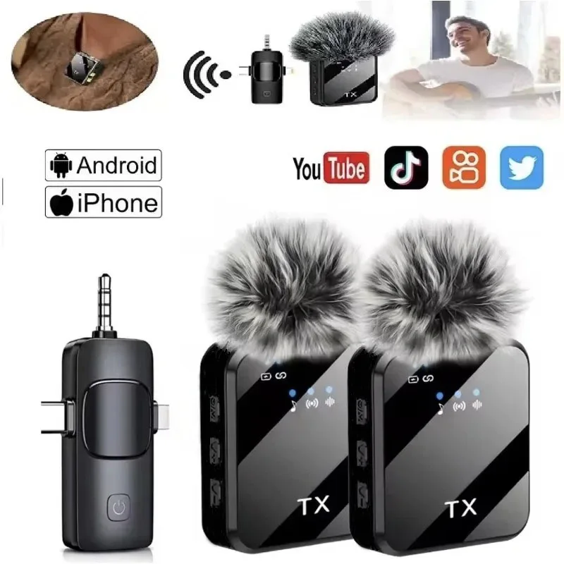 Micrófono de solapa inalámbrico 3 en 1 para cámara, Android, iPhone, para grabación de video, podcast, reducción de ruido