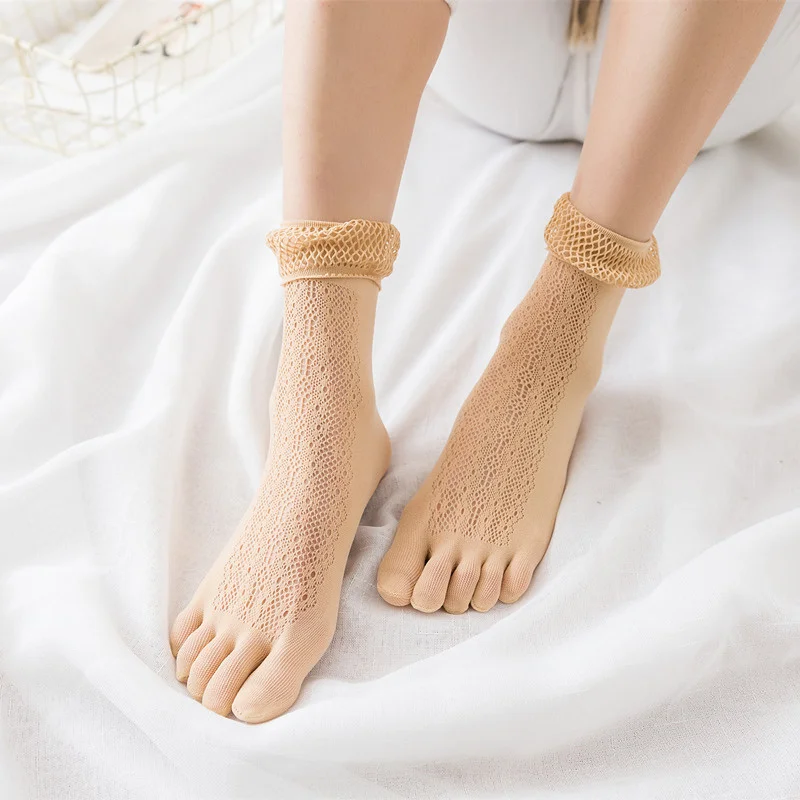 Summer Women's Mesh 5 Finger Socks Set Solid Color Ultrathin Socks Female Ladies Breathable Toe Socks For lady Girls