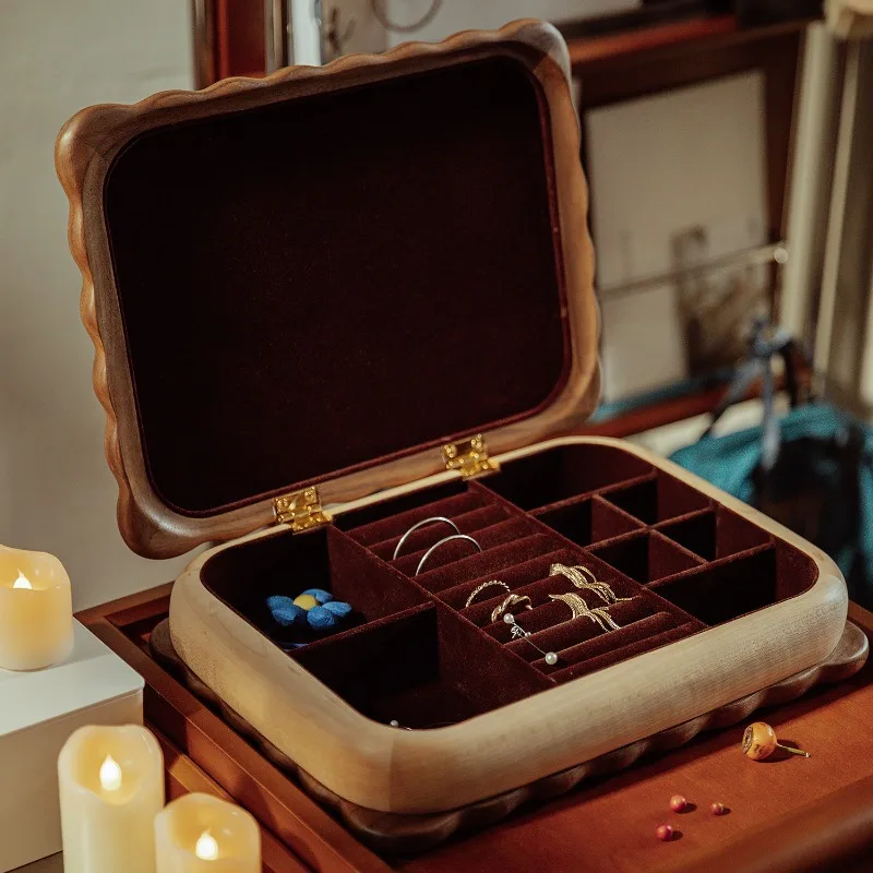 Creative Cute Solid Wood Biscuit Jewelry Storage Box Ring Organizer Vanity Table Gift Daily Storage Supplies Household Goods