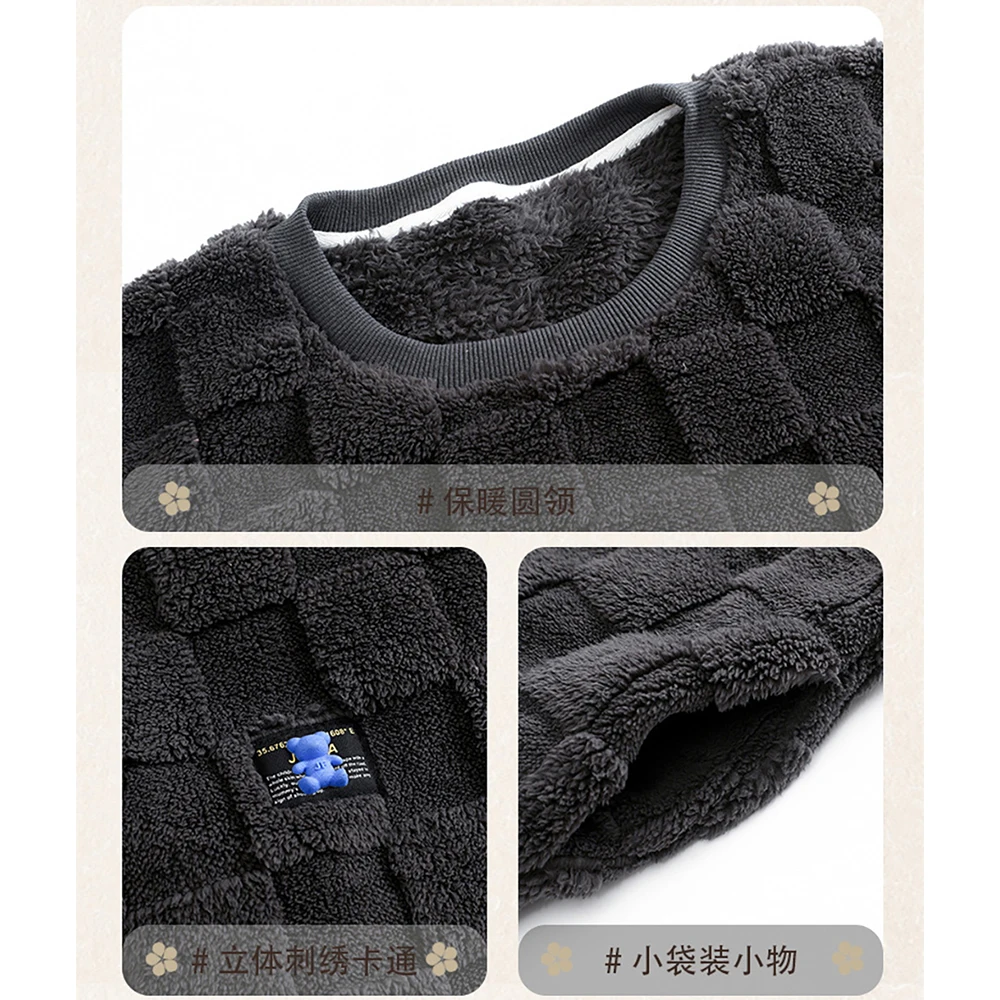 Winter Thicken Flannel Warm Sleepwear for Sleeping Korean Style Men's Patchwork Pajama Set Casual Soft Comfortable pijama hombre