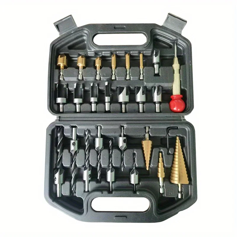 

10/23Pcs Drill Bit Set Pagoda Punching Center Drill Woodworking Three-Point Drill Five-Blade Chamfering Tool Wooden Plug Drill