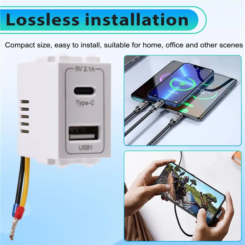 ABQU USB Type-C Dual Port Power Module 220V Socket 5V 2.1A Mobile Phone Charging Panel for Home Office