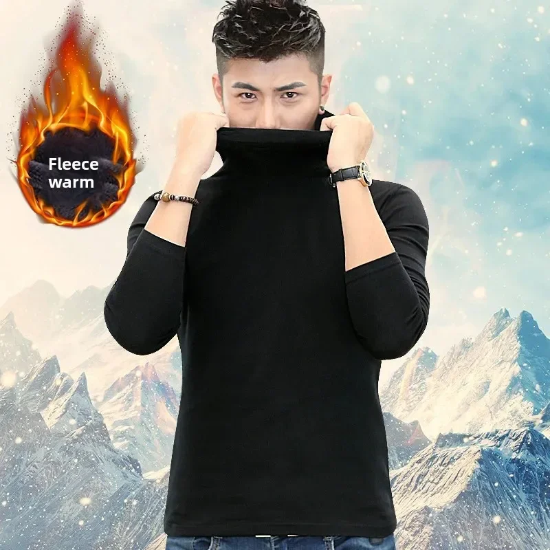 

Утолщенная флисовая зимняя мужская футболка с длинным рукавом и высоким воротником, приталенная теплая базовая рубашка, осенняя верхняя одежда в корейском стиле