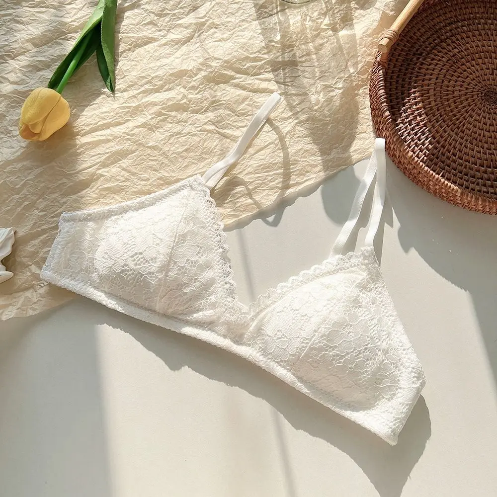 

Comfortable Sweet Wireless Deep V Bra Anti-sagging Lingerie Underwear for Women Thin Shockproof Lace Push Up Bra Girls