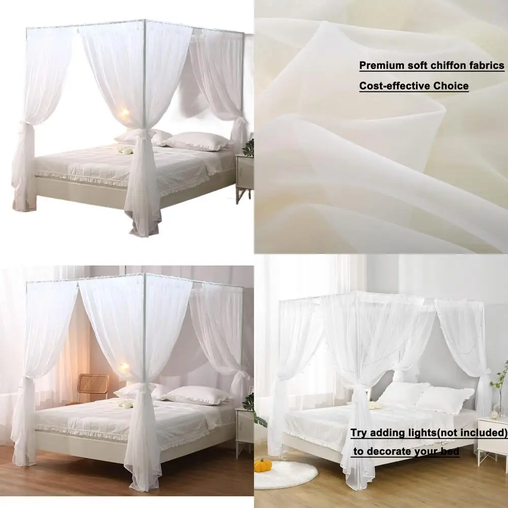 

Elegant White Sheer Canopy for Queen Beds, Soft Draping Bed Curtain for Women & Girls