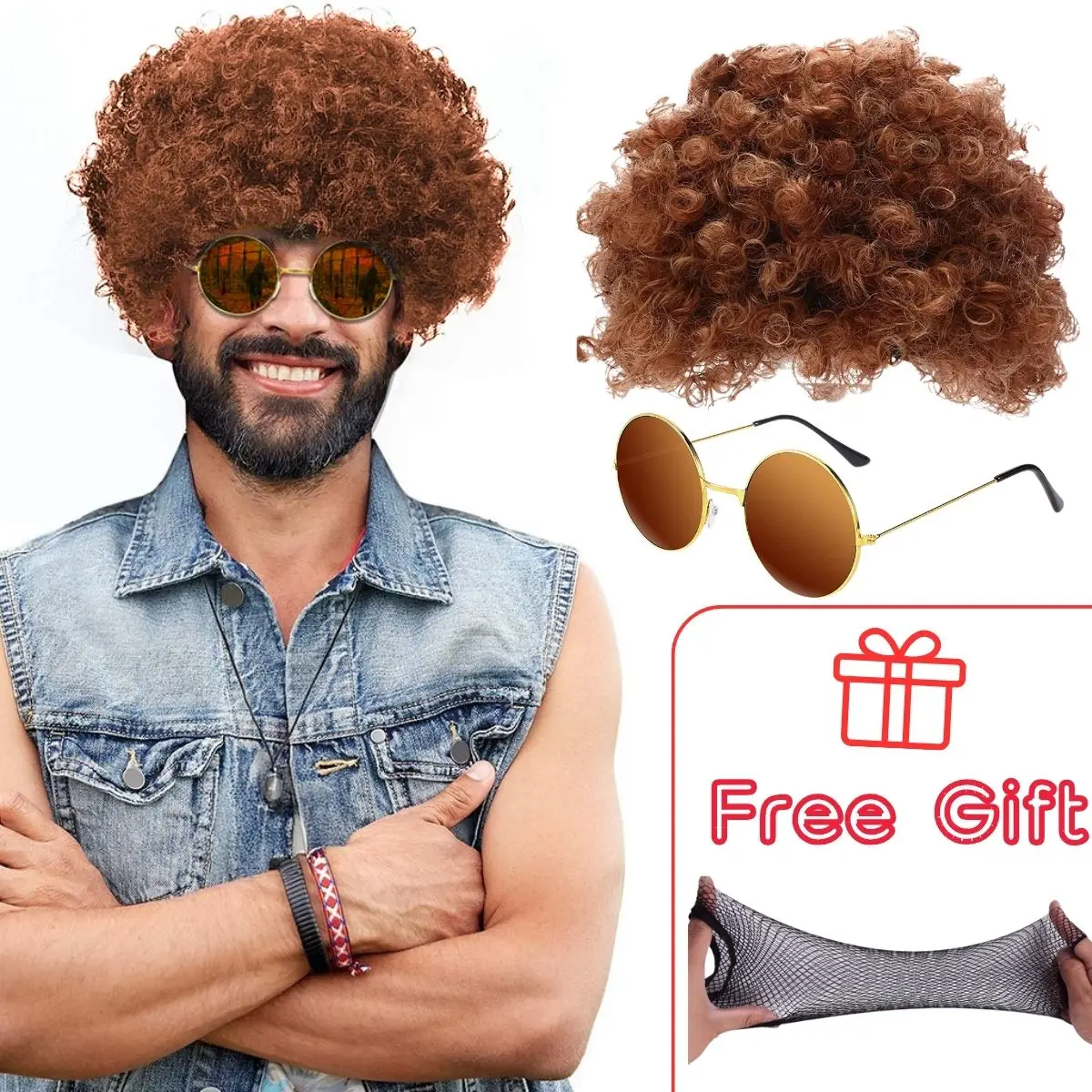 Curly and Fluffy Costume Disco Style Synthetic Wig for Men With Glasses Party or Cosplay Costume Gifts image 3