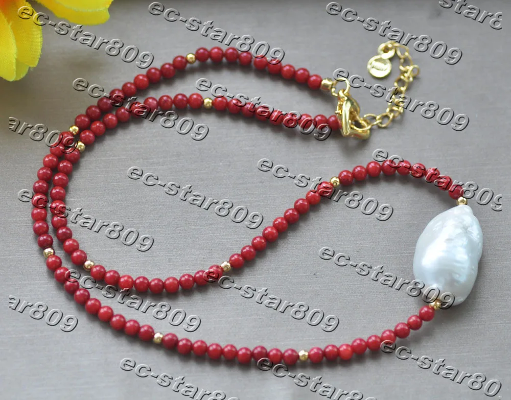 

MCT·STAR Z11273 21" 28mm Baroque KESHI Pearl Red Coral Bead Necklace