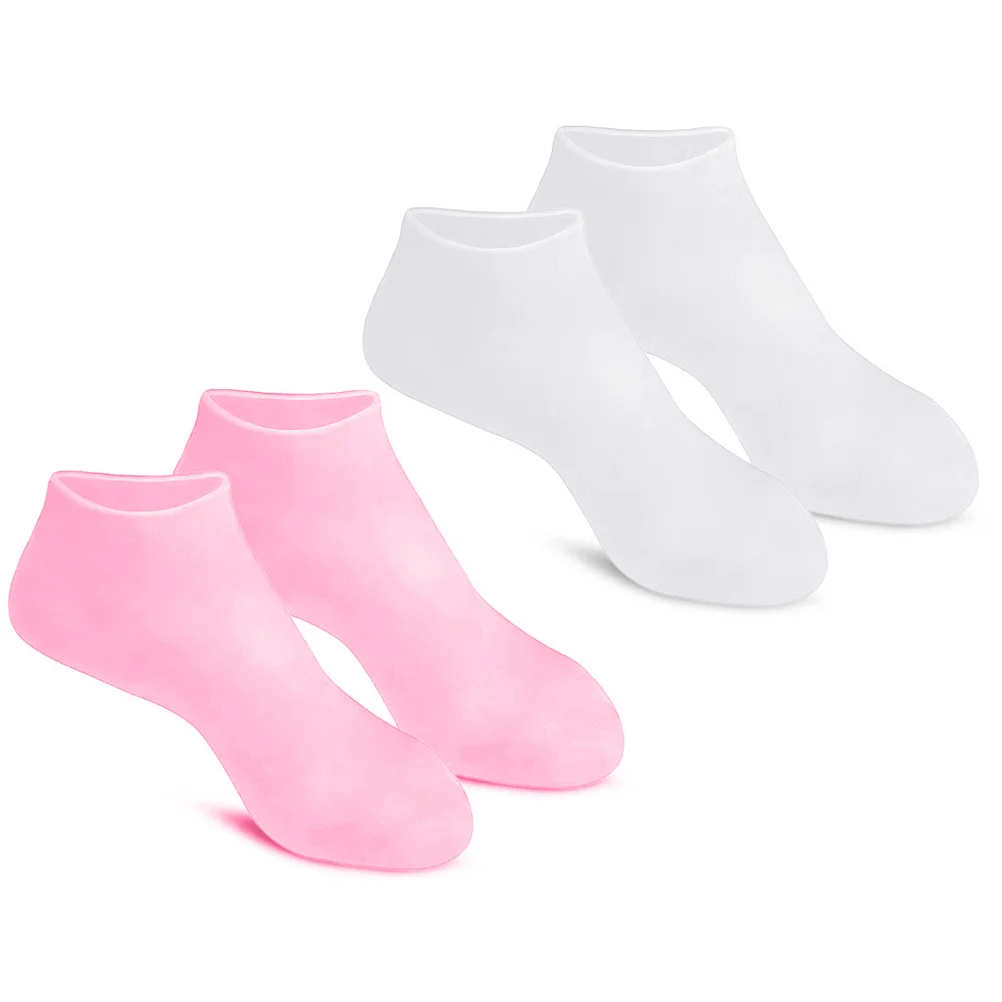 

2 Pairs Moisturizing Non Socks Foot Scrubber Care Silicon Gel White Women Soften Dry Exfoliate Dead Skin Home