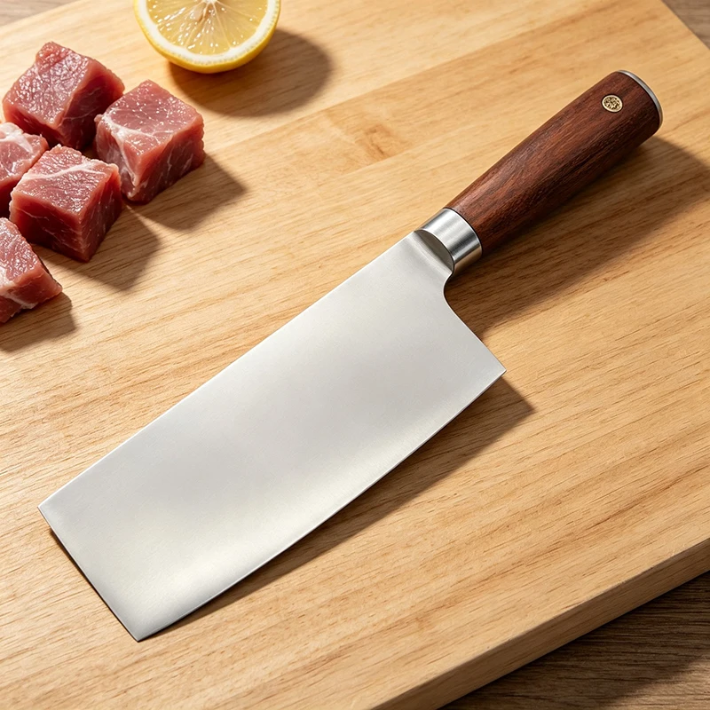 Chinese Cleaver Kitchen Knife High‑Carbon Stainless Steel Sharp Blade Wood Handle Chef Knife for Meat Vegetable Cutting