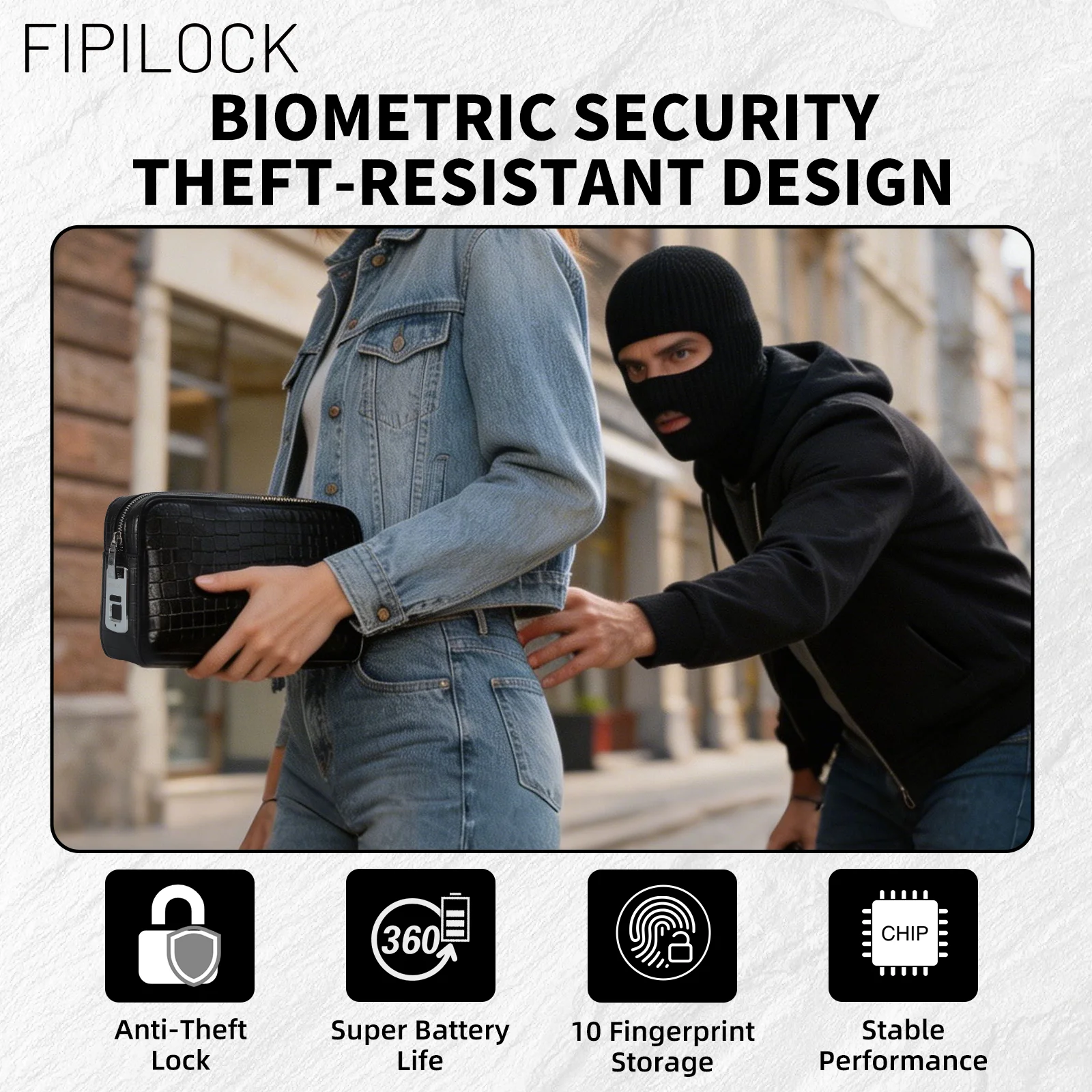 FIPILOCK Clutch Purses Bags Woman for Men Handbags with Smart Fingerprint Unlock Credit Card Holder Mobile Phone Wristlet Bag view 3