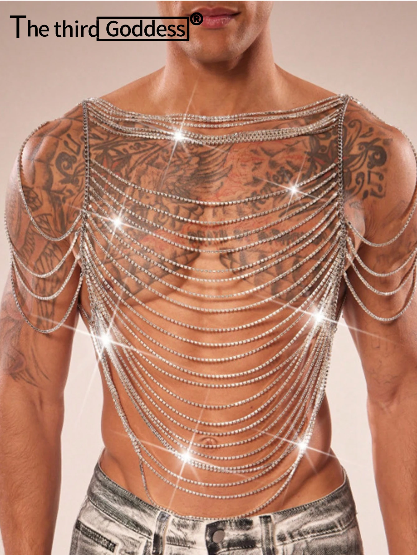 Sexy see through metal rhinestone tanks top women men summer beach club party tops body chain gay men rave festival clothing hot