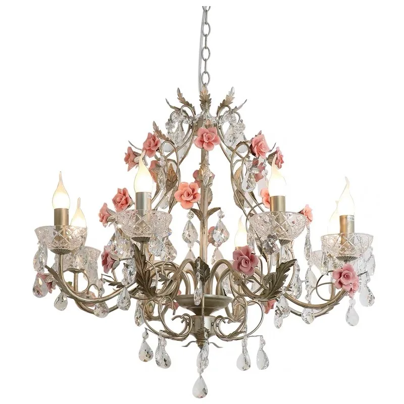 French countryside living room crystal chandelier romantic American retro bedroom dining room flower girl lighting fixture