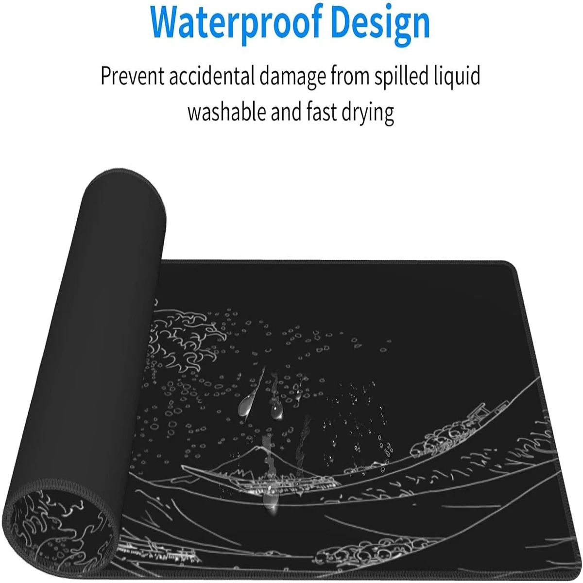 1Pcs Black Sea Wave Large Mouse Pad 800*300mm Extended Gaming Mouse Pad Desktop Pad With Stitched Non-Slip Rubber Base Keyboard