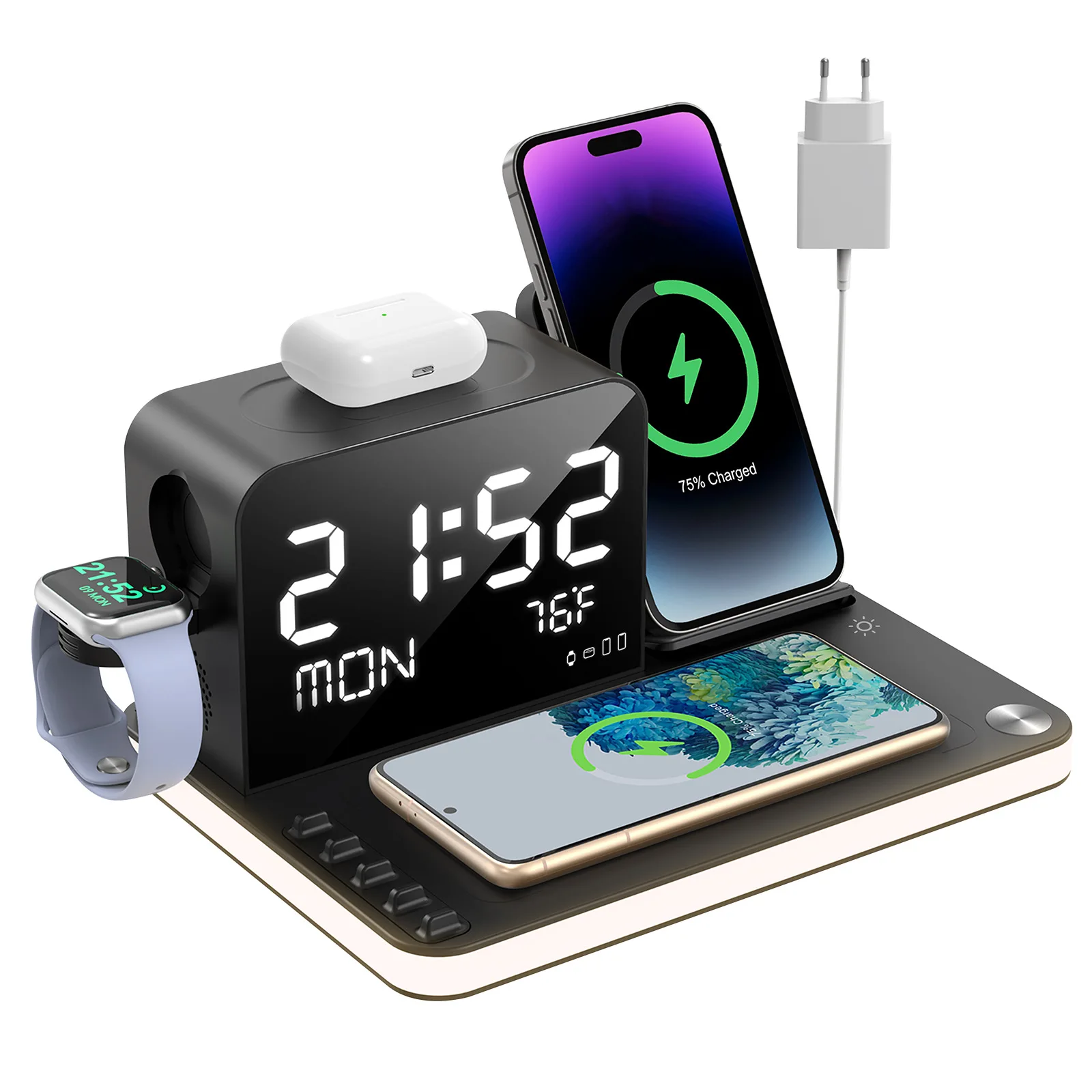 

New 30w Wireless Charging Station 7 in 1 4Wireless Chargers with Supporting Touch Lights Temperature Display for Iphone/watch
