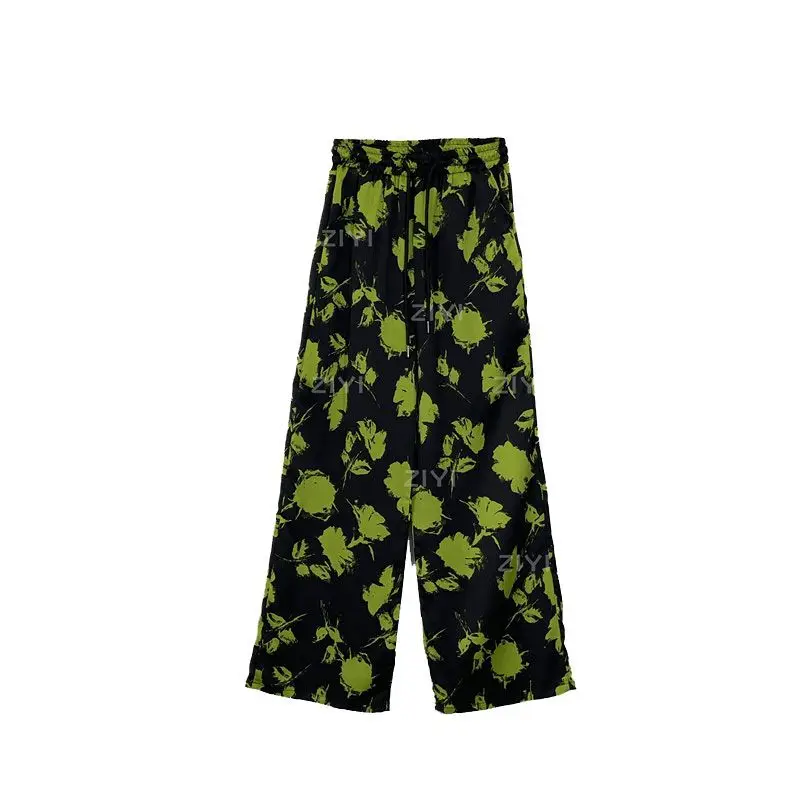 Tweedelig Pak 2024 Trendy Ijs Zijde Een Vleugje Groen In Zomerbroek Casual Hoge Taille Losse Broek Met Korte Mouwen Hemdjas