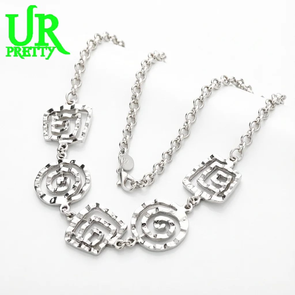 925 Sterling Silver Retro Spiral Block Splicing Necklace 19 Inches Women's Party Engagement Wedding Fashion Jewelry