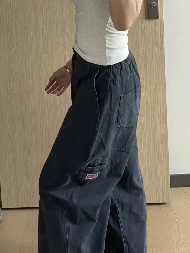 

retro dark blue scimitar tooling jeans female Internet celebrities with the same straight loose design wide leg floor pants