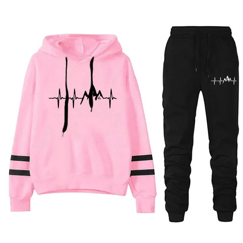 

Outdoor Women Tracksuit Autumn Winter Casual Daily Quality Hot Sales Fashion Hoodies Single Stripe Sweatshirt Sweatpants Comfort