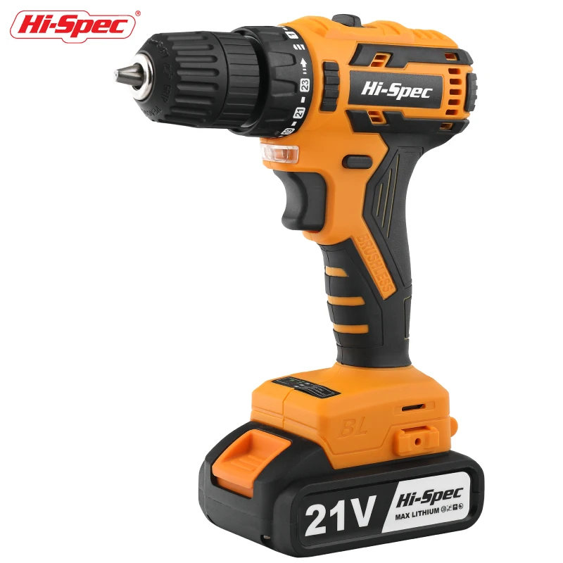 Hi-Spec Brushless Electric Drill 18V 20V Cordless Drill Electric Screwdriver Mini Lithium-Ion Battery Wireless Power Driver