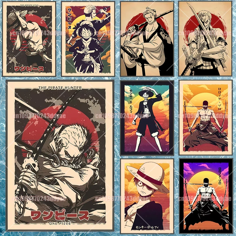 

One Piece Luffy Zoro Usopp Ace Chopper Sanji Retro Classic Poster Bedroom Mural Art Painting HD Frameless Canvas Painting Gift