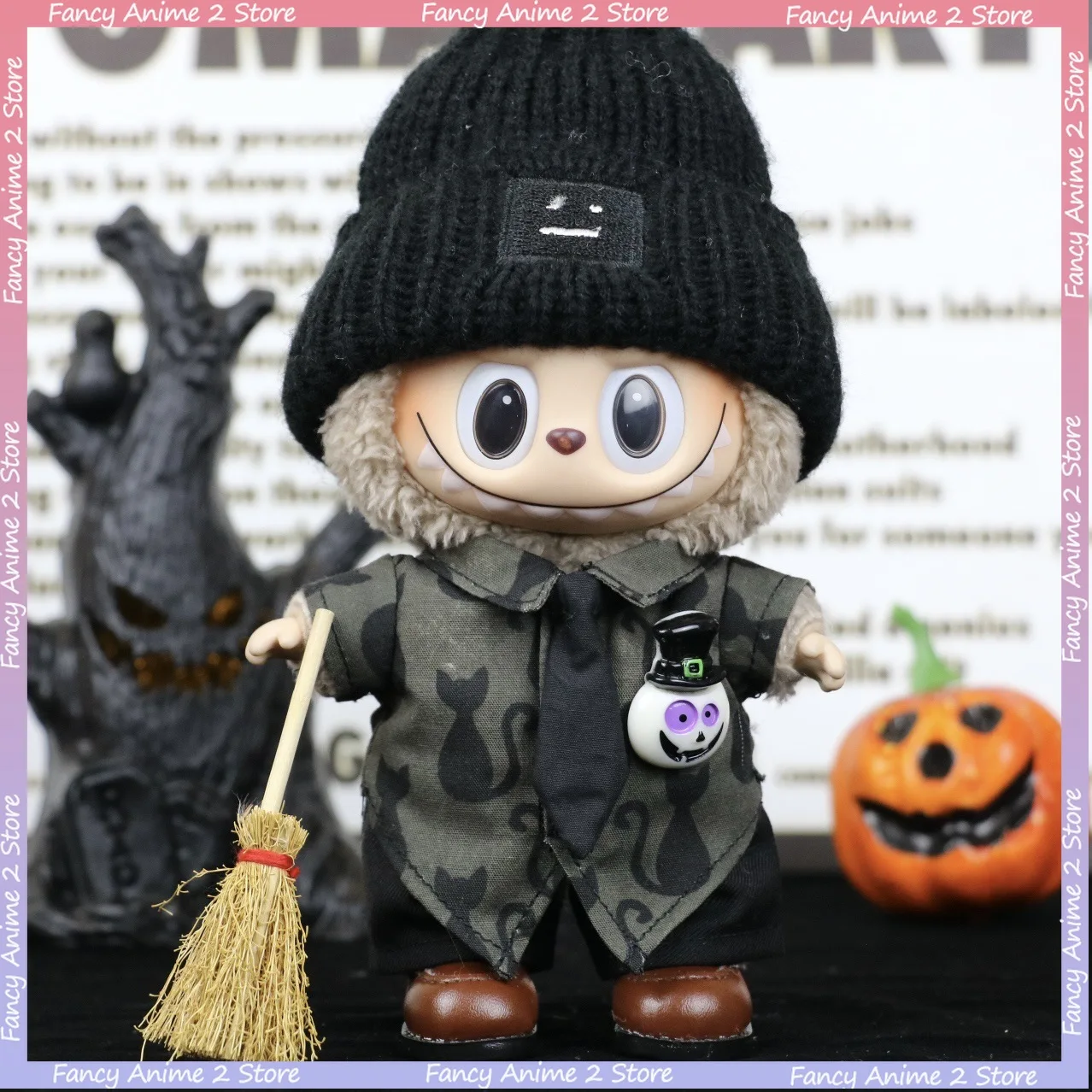

Halloween Themed Labubu Costume Party Outfit Include Hat Shirt Tie Pant Shoes Broom Labubu Doll Clothes Accessories Fashion Gift