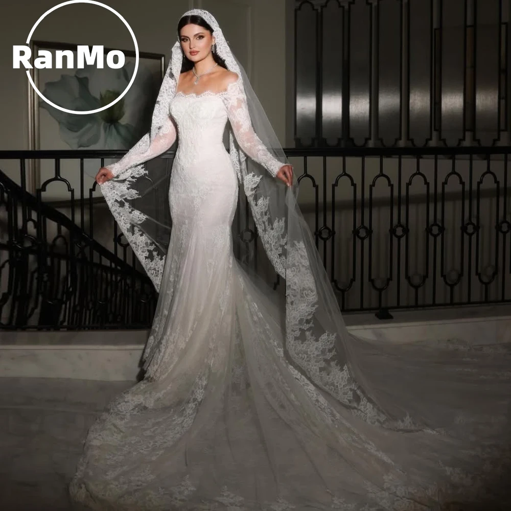 

Новое изысканное свадебное платье Ranmo «Русалка» белого цвета с открытыми плечами, кружевное, с шлейфом, на заказ, 2026