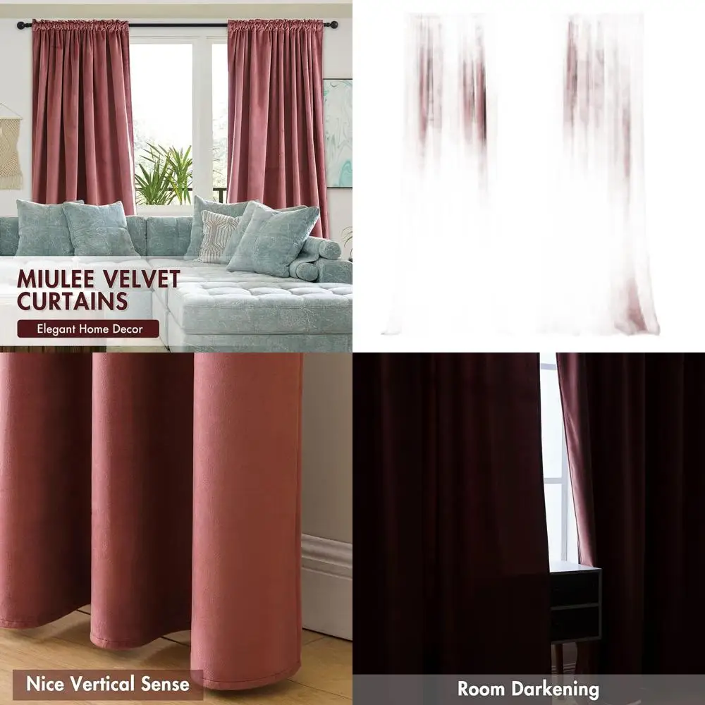 ستائر مخملية معزولة حراريًا باللون الوردي المغبر، 96 طويلة، لوحات تعتيم للمنزل، مجموعة من 2، W66 x L84