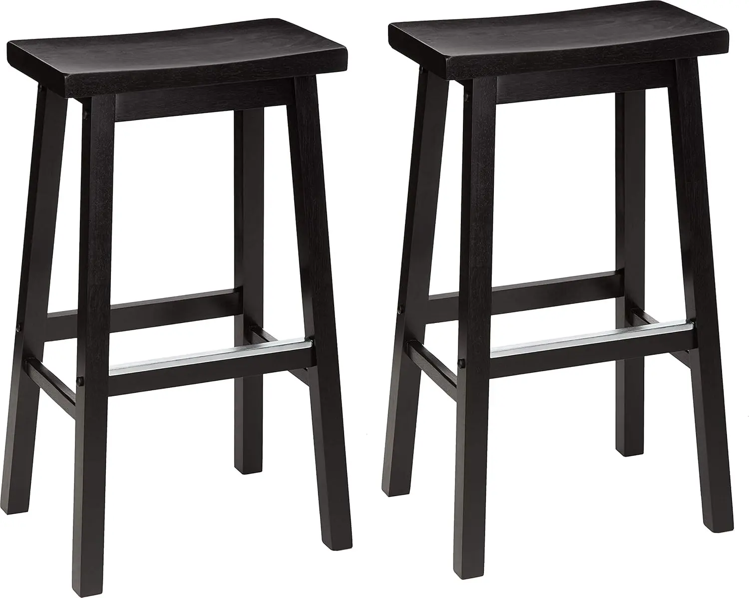 Solid Wood Saddle-Seat Counter Height Bar Stools for Kitchen Island and Home Bar with Footrest, 29-Inch Height, Black, Set of