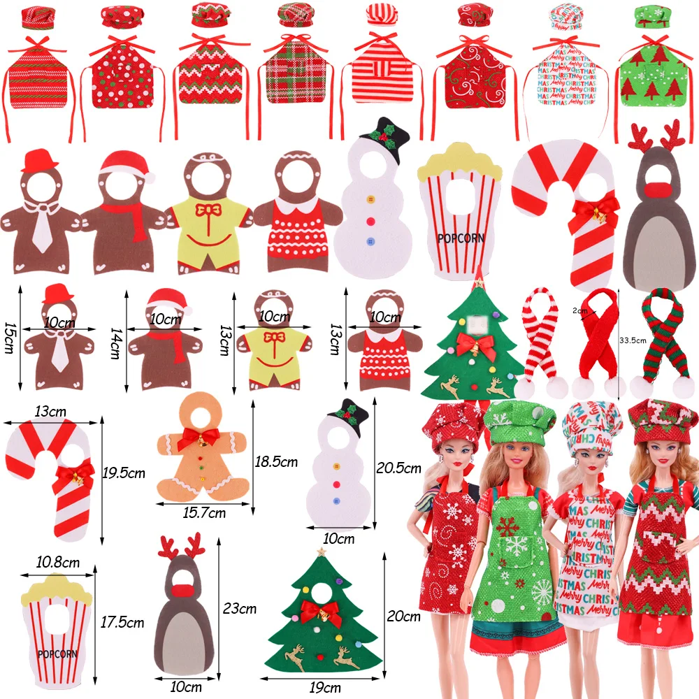 Kawaii Non-woven Christmas Tree,Snowman,Cook Hat,Apron,Face Mask Eye Patch Barbies&30Cm Christmas Doll Clothes Toy Accessories