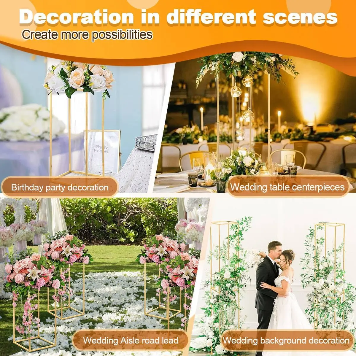 10pcs Gold Wedding Table Centerpiece Gold Centerpiece Metal Flower Vase for Birthday Party Event Home Decor(15.7inch)