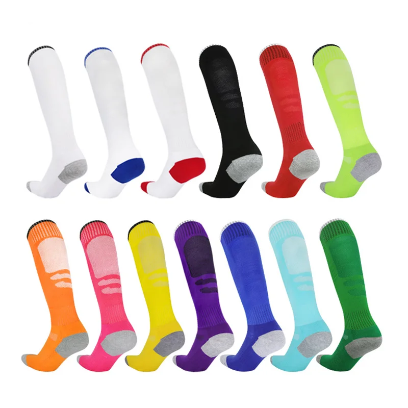 Mens Anti Slip Grips Football Soccer Socks Non Skid Over the Calf Baseball Rugby Thick Cushion Athletic Socks White Black Blue