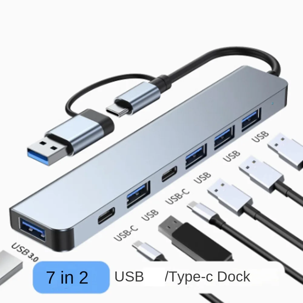 

1 To 7 Type-c Expansion Dock Hub Splitter Multifunctional 7-in-1 USB Splitter Grey Multi Interface Type-C Docking Station