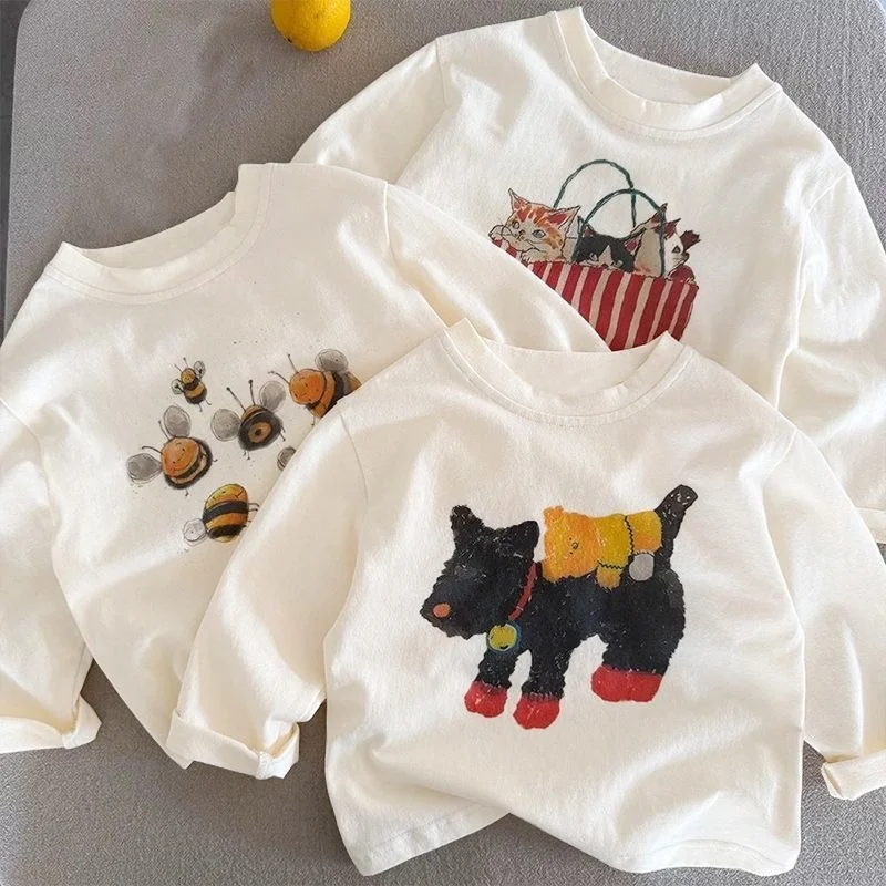 

Children Cartoon Print T-Shirt Tops For Boys And Girls Clothing 2025 New Baby Kids Long-sleeve Cotton Bottoming Shirt