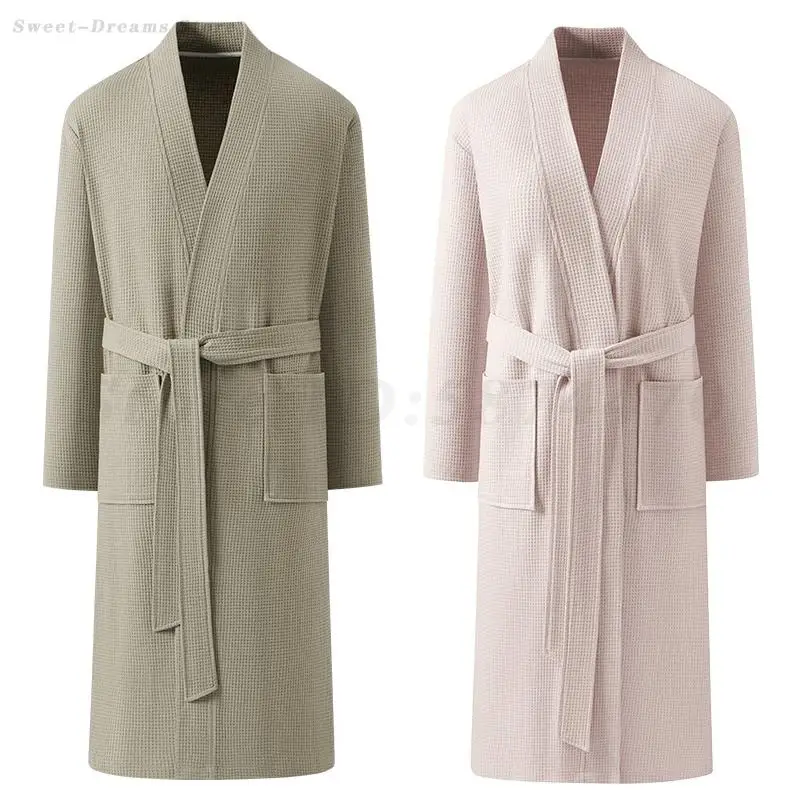 

Cotton Spring Autumn Sleepwear Bathrobe Couple Waffle Nightgown Men's Robes Women's Nightwear Loose Casual Home Wear Loungewear