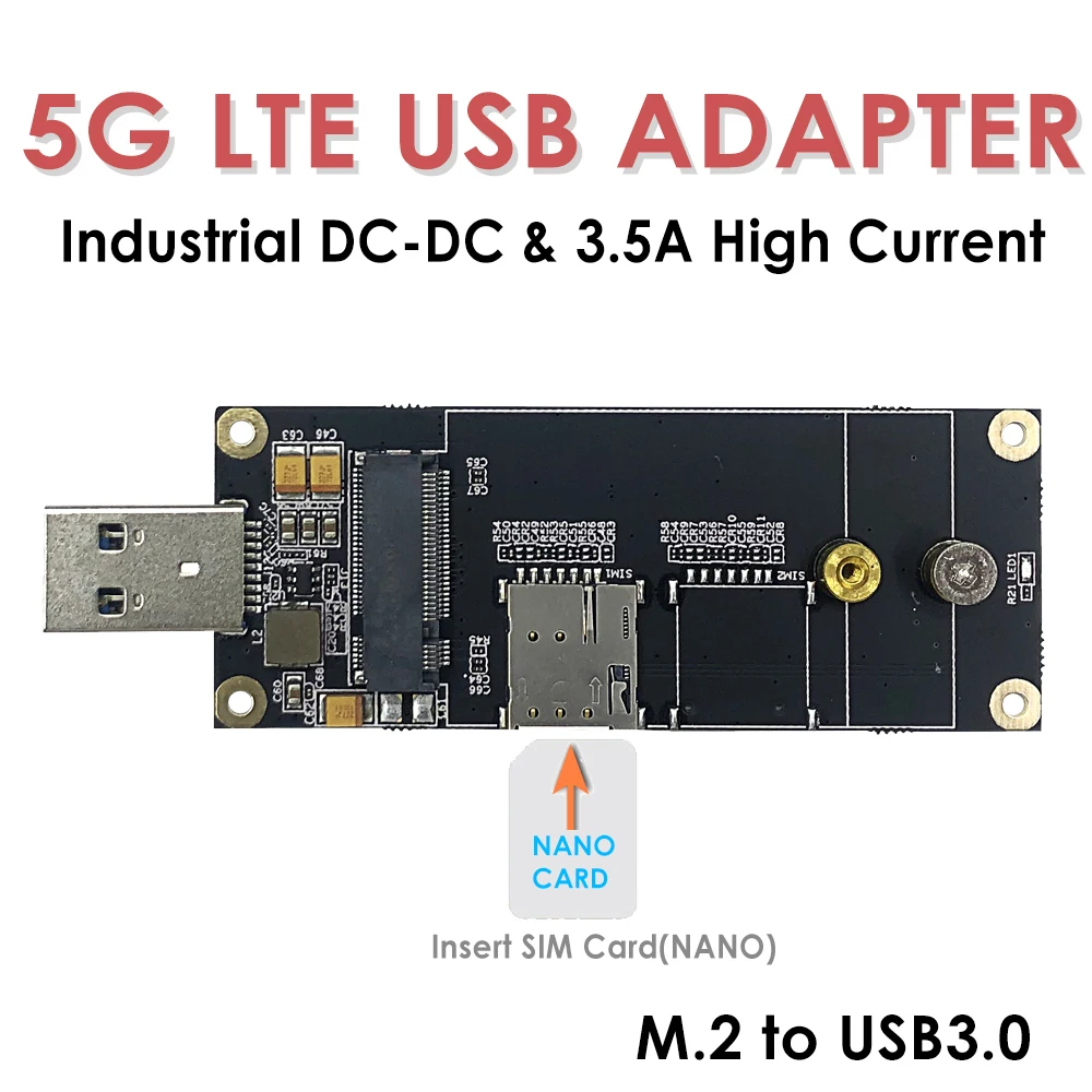 5G 4G LTE Industrial M.2(NGFF) to USB3.0 Adapter W/NANO SIM Card Slot Compatible with 5G LTE Module Like Quectel RM500Q etc.